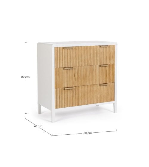Cómoda de 3 Cajones de Madera en Color Blanco y Natural Charley