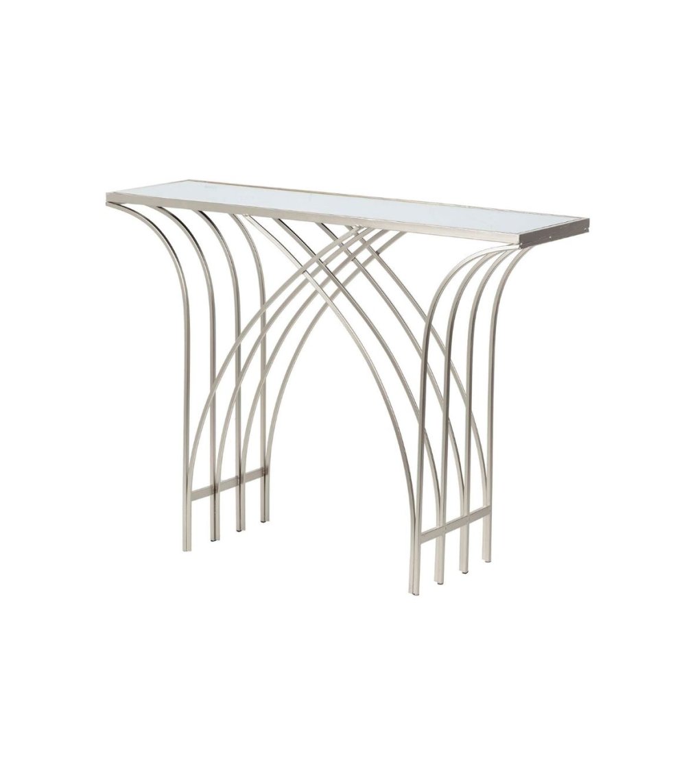 Consola Elegante con Arco de Metal y Tablero Espejo Consola Elegante con Arco de Metal y Tablero Espejo