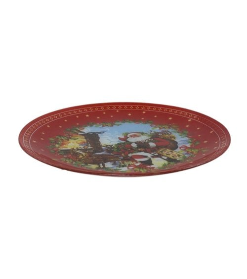 Plato Rojo de Cristal con Papá Noel