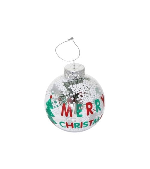 Bola con Confeti Plateado "Merry Christmas" para Árbol