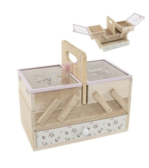 Costurero con Compartimientos y Cajón de Madera