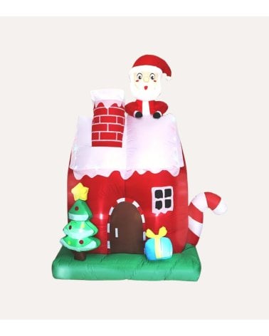 Hinchable Navideño de Casa con Santa con 15 LEDs