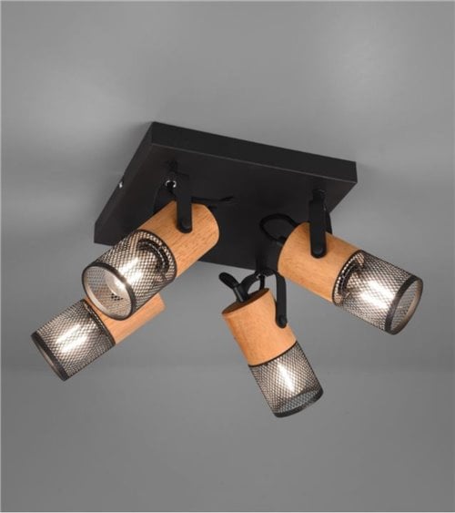 Lámpara de Techo vintage con focos de madera y metal