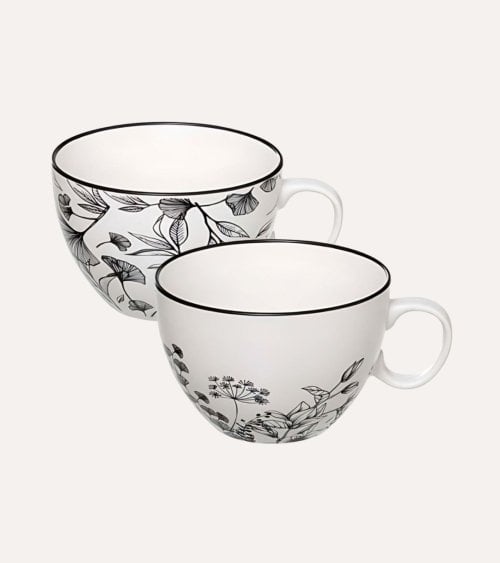 Taza Floral Blanco y Negro de 45 cl