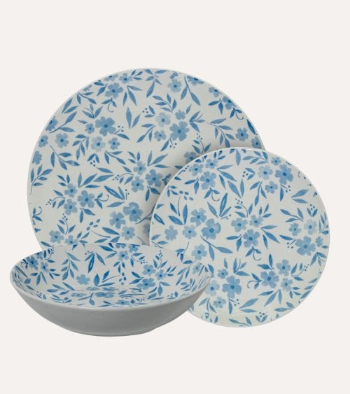 Vajilla de Porcelana de Flores Azules 18 Piezas