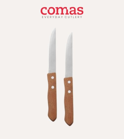 Set de 2 Cuchillos Chuletero con Sierra con Mango de Madera