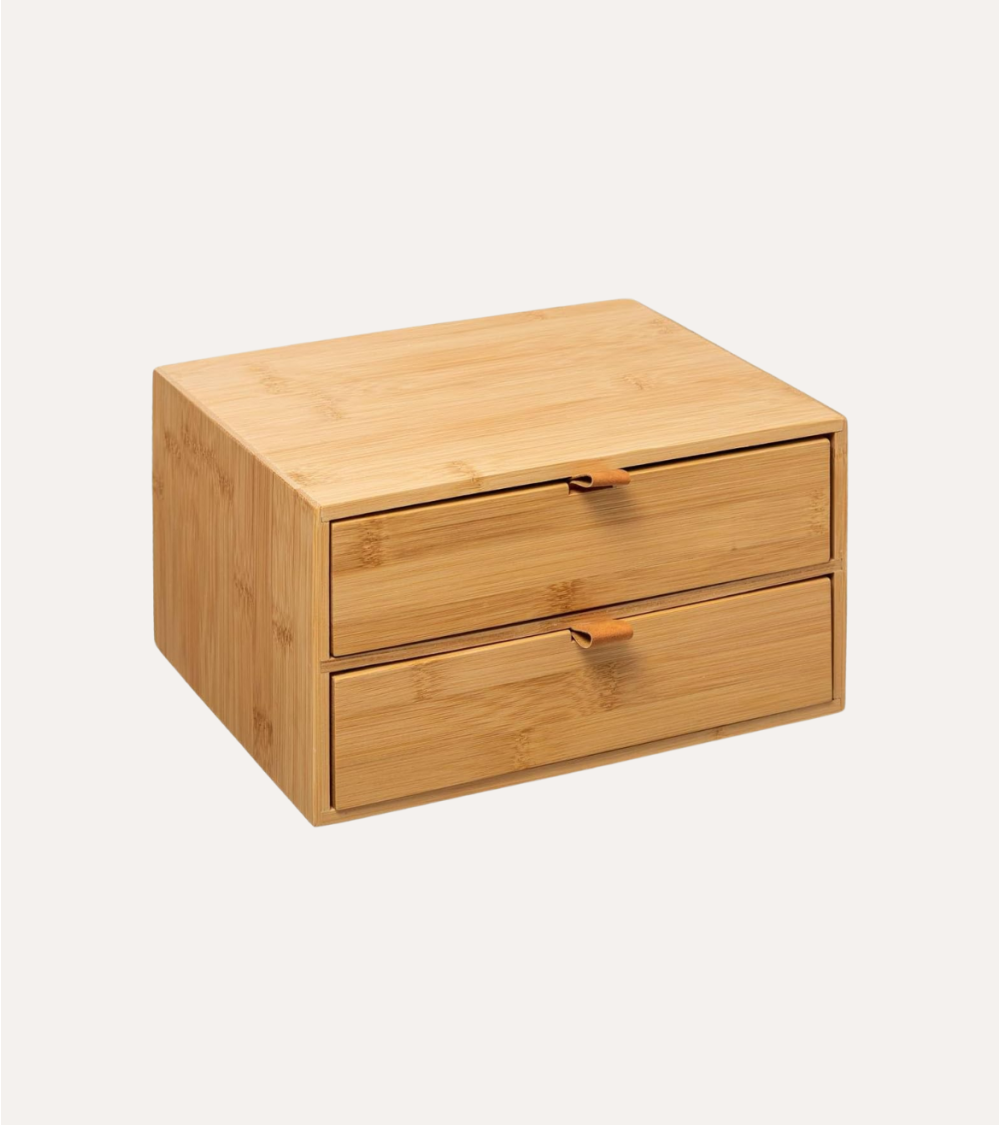 Caja de Almacenamiento 2 Cajones de Bambú Caja de Almacenamiento 2 Cajones de Bambú