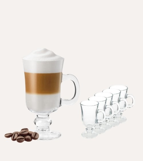 Set de 6 Tazas para Café con Pie y Asa de Vidrio