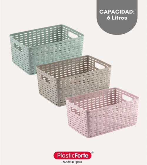 Cesta con Asas de Plástico Rattan