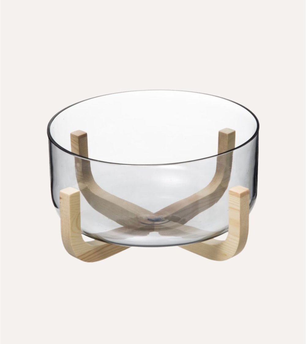 Ensaladera con Base de Madera Ahra de Cristal Ensaladera con Base de Madera Ahra de Cristal