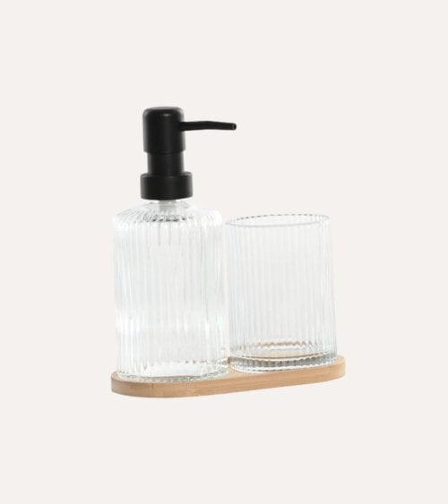 Set de Baño de Dispensador de Jabón y Vaso de Cristal
