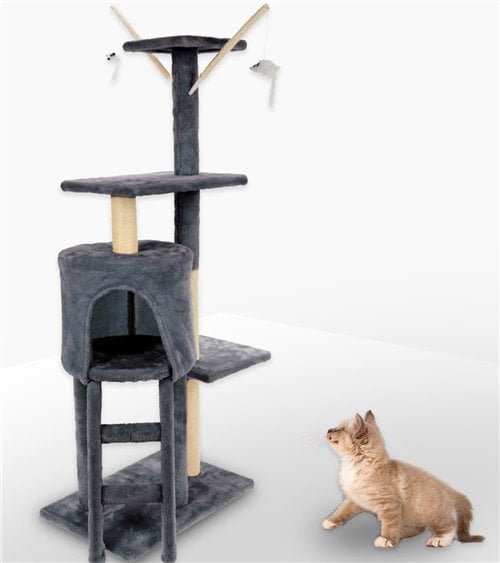 Torre Rascadora con Juguetes para Gatos Gris