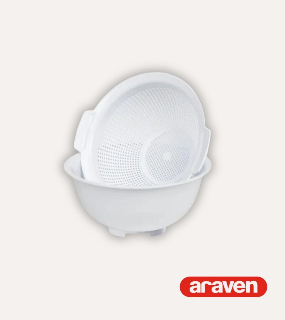 Bol con Escurridor Redondo Blanco de Araven Bol con Escurridor Redondo Blanco de Araven