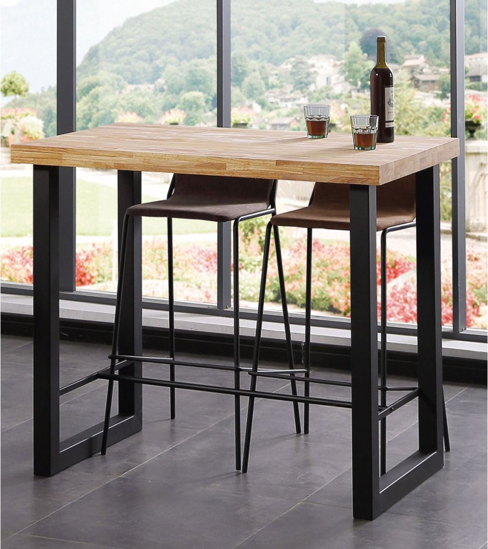 Mesa alta de cocina o comedor de estilo nórdico a medida y patas madera