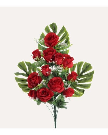 Ramo Decorativo Palmas y Rosas de Poliéster y Plástico