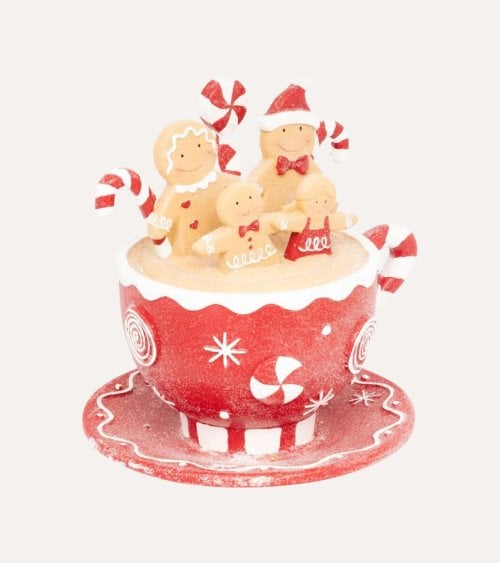 Figura Decorativa Familia de Galleta en Taza Navideña