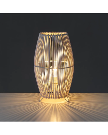 Lampara de Metal y Bambu en Blanco de 17x17x29 cm para Decoracion de Interiores