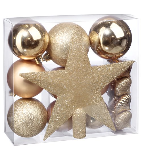 Kit de adornos de Navidad 18 piezas de oro
